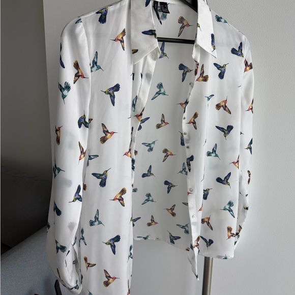 Mango Cream Blouse with Multicolor Bird Print - Picture 2 of 4